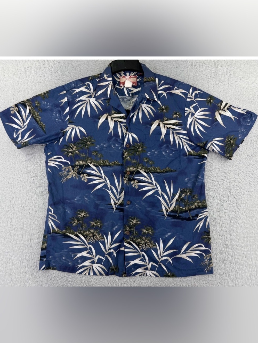 vintage RJC blue Hawaiian Aloha button down shirt tropical palm leaves XL EUC - Picture 13 of 14